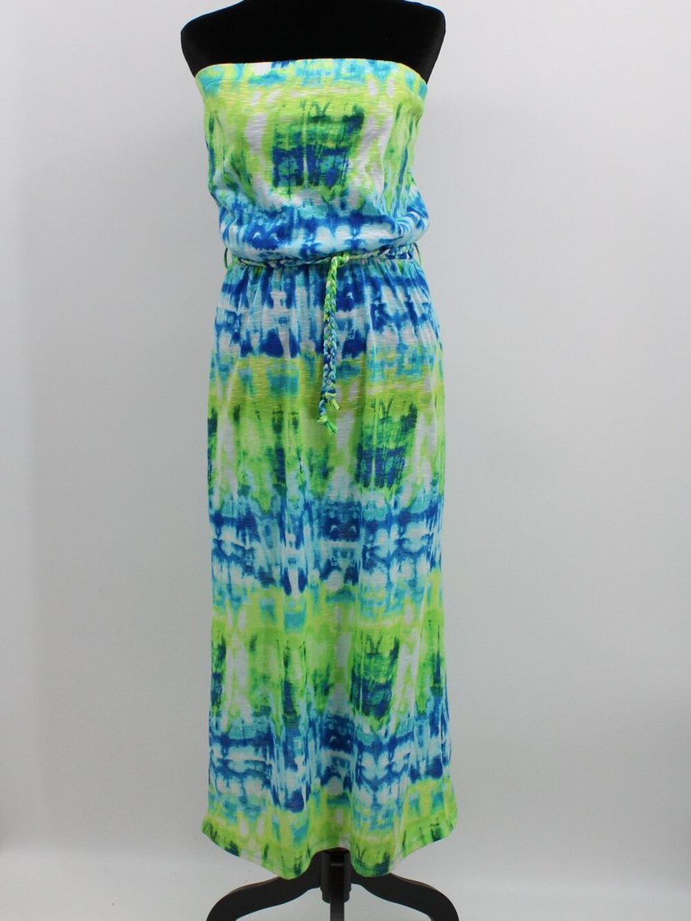 Lily Bleu Tube Top‎ Blue Green Tie-dye Beach Dress Cover Up Sz Small Waist Tie